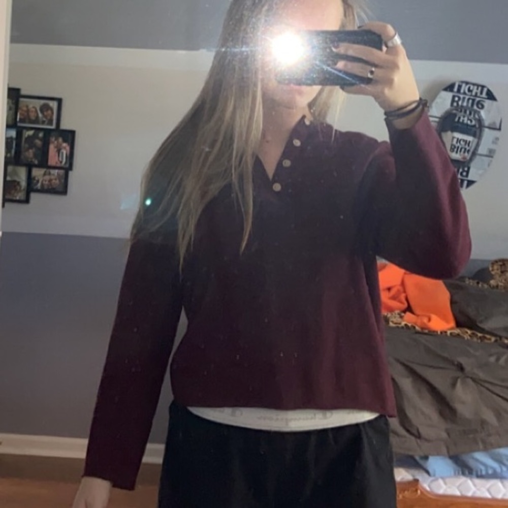 Maroon Cropped Quarter-Button down
